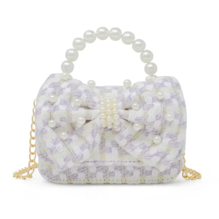 Girls' Tweed Jumbo Pearl Bow Handbag