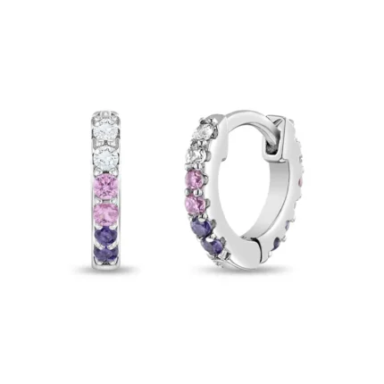 Colorful Cz 8mm Toddler Kids Earrings Hoop - Sterling Silver