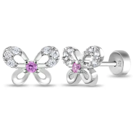 Cz Petite Butterfly Baby / Kids Earrings - Sterling Silver