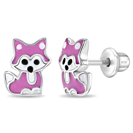Little Fox Childrens Girls Earrings Enamel - Sterling Silver