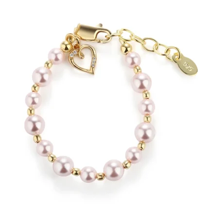 14K Gold-Plated Pink Pearl Baby Heart Bracelet Kids Jewelry