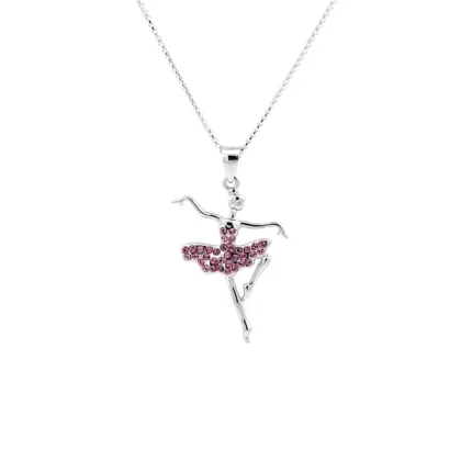 Girls Sterling Silver Pink Ballerina Nutcracker Necklace