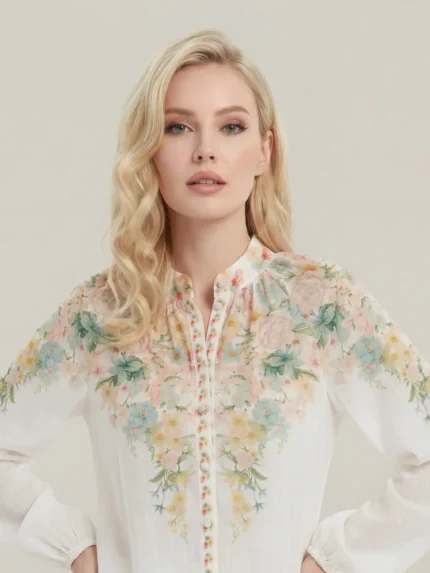 Floral Mandarin Collar Top